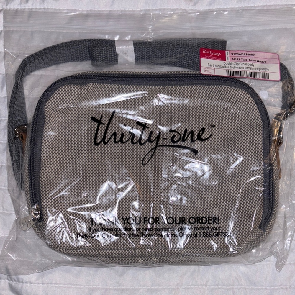 Thirty-One Double Zip Crossbody Two Tone Weave